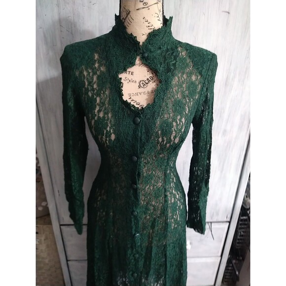 Dawn Joy Lace Embroidered Sheer Dress Green 4p Whimsygoth Vintage Y2K Fairy - Picture 3 of 12